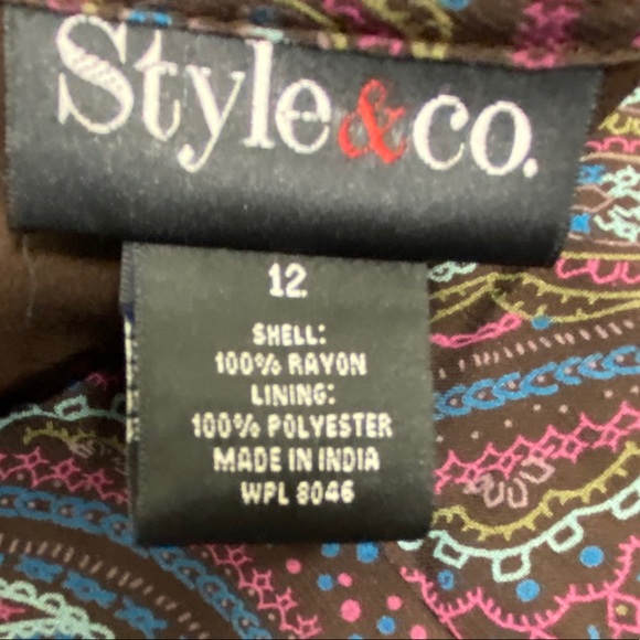 Style and Co  Dotted Paisley Folkloric VNeck Handkerchief Dress Size 12 - Picture 10 of 13